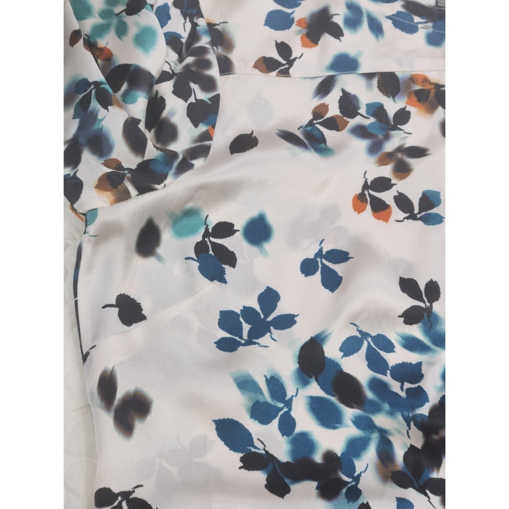 NEW 100% Silk Cream Artsy Blouse 12/Bust 38 Teal Black Long Sleeve Abstract Top - Picture 8 of 8